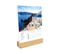 DRAEGER PARIS | Calendrier sur socle Europe 2023 |12 x 16,5 cm | janvier à dec 23 | 7 langues | Calendrier maison, cuisine, bureau mensuel | 12 photos voyage | Socle en bambou | Papier certifié FSC®