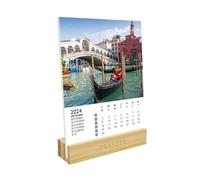 DRAEGER PARIS - Calendrier sur socle Europe 2024-12 x 16,5 cm - Année 2024-7 langues - Calendrier décoration bureau mensuel- Socle en bambou - Papier certifié FSC® - encres végétales