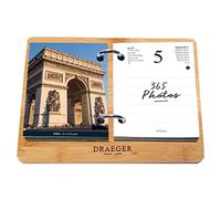 DRAEGER PARIS | Coffret Agenda éphéméride Yvon France janvier-dec 2024 | Socle bambou | 365 jours 365 feuillets | Agenda bureau |7 langues | Papier certifié FSC®, Imprimé avec encres végétales