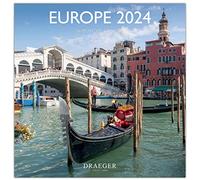 DRAEGER PARIS | Grand calendrier mural Europe 2024 à suspendre 29x29cm |16 mois sept-23 à dec 24 | 7 langues | Calendrier bureau, maison, mensuel | Décoration, organisation | Papier certifié FSC®