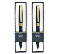 "DRAEGER PARIS - Stylo bille couleur bleu nuit et or ""Toujours au top"" - Texte personnalisé - Encre noire - Idée cadeau Collègue, Ami, Famille, Frères et sœurs, femme - Boîte cadeau" (Lot de 2)