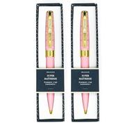 Draeger Paris - Stylo bille retractable "SUPER MAITRESSE", Rose pastel et Or, boite cadeau (Lot de 2)