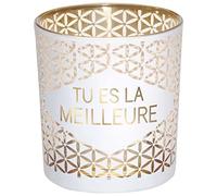 Draeger - Porte Bougie - Photophore Verre à Offrir en Cadeau à Vos Proches - Support Bougie en Verre Blanc Et Doré - H8 x L7,5 cm Message tu ES la Meilleure