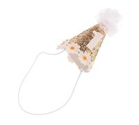 DRAFIDEEP Chapeau d'anniversaire Portable Unique Accessoire Photo en Tissu Forme Cône Paillettes et Fleurs pour Fille pour Fête 1er Anniversaire