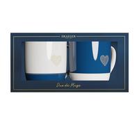 DRAGER PARIS | Duo de Mugs en céramique avec un coeur pour couples mariés | Blanc bleu Motif en or à chaud | Idée cadeau pour couple, jeunes mariés, union, mariage, cérémonie | 320 ml