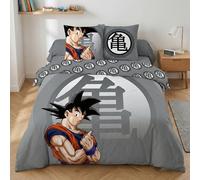Aymax Parure de Lit Double Dragon Ball Z, Housse de Couette 2 Personnes Réversible 240x220 cm + 2 Taies d'oreiller 65x65 cm, Polycoton, Motif Sangoku & Symbole Kame