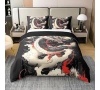 Dragon Coton Housse de Couette 220x240 Enfants Adolescents Adultes,Dragon Japonais Literie Set,Dragon Exotique Traditionnel Couvre Lit,Garçon Cool Dragon Parure de Lit avec 2 Taies d'oreiller