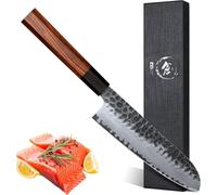 Dragon Cr outeau de Cuisine Santoku 18cm, Couteau Professionnel Polyvalent, Lame Tranchante, Manche en Bois de Rose avec Boîte Cadeau - Idéal pour Famille et Amis
