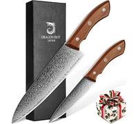 DRAGON RIOT Set Couteaux Japonais 2 Pièces en Acier Damas | Set de Couteaux Damas 67 Couches avec un Tranchant Exceptionnel, Modèle de Chef et d'Office