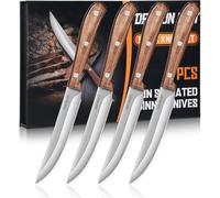 DRAGON RIOT Set de Couteaux à Steak Japonais 4 Pièces | Couteaux à Steak Lame Lisse Possède un Manche en Bois, Couteau à Viande Est Idéal avec Coffret Cadeau