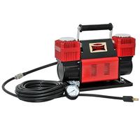 Dragon Winch Compresseur à air portatif 12V | 10.3 BAR / 150 PSI avec une capacité de 300 l/min + tuyau spiralé avec manomètre, embout à valve, sac de transport, 3x embouts interchangeables