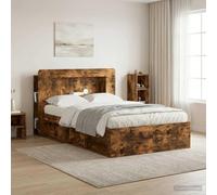 Drainlyn Armoire de tête de lit en bois de chêne fumé 119,5 x 18,5 x 100 cm avec espace de rangement, étagères et design robuste pour chambre à coucher, polyvalente comme tête de lit et décoration