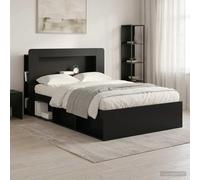 Drainlyn Armoire de tête de lit en bois noir 135 x 18,5 x 100 cm avec espace de rangement et surface de rangement pour tête de lit de chambre à coucher, polyvalente comme dossier, décoration et