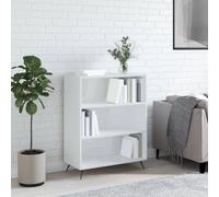 Drainlyn Bibliothèque blanche brillante en bois avec pieds en métal - 69,5 x 32,5 x 90 cm - Étagère stable pour salon avec espace de rangement ouvert et aspect moderne