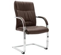 Drainlyn Chaise de bureau cantilever marron en cuir synthétique avec accoudoirs, dossier ergonomique, structure chromée, 58 x 67,5 x 102 cm, hauteur d'assise 46 cm, chaise de bureau confortable pour