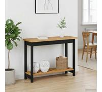 Drainlyn Ekai Table console noire en pin massif avec bord live, 112 x 35 x 76 cm, avec étagère pour couloir, couloir, salon, bureau, espace de rangement, plateau en bois laqué
