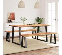 Drainlyn Ensemble de salle à manger 3 pièces en bois d'acacia massif avec cadre en acier revêtu par pulvérisation, banc de 160 x 35 x 45 cm, table de 160 x 80 x 75 cm, pour cuisine, salon, balcon