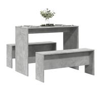 Drainlyn Ensemble de table à manger et banc 3 pièces gris béton en bois avec plateau de table stable et 2 bancs pour salle à manger, cuisine, salon, balcon, terrasse, peu encombrant, durable, facile