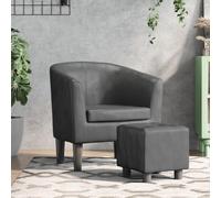 Drainlyn Fauteuil club avec repose-pieds gris en cuir synthétique rembourré avec cadre en bois, fauteuil lounge confortable avec dossier et accoudoirs, chaise de relaxation compacte pour salon