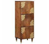 Drainlyn Meuble haut avec étagère et porte en bois de manguier massif marron 40 x 33 x 110 cm avec boutons en laiton Buffet moderne pour salon et salle à manger Solution de rangement polyvalente