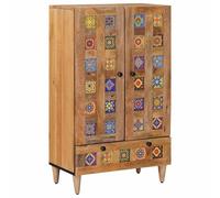 Drainlyn Meuble haut avec porte naturel - 60 x 33,5 x 100 cm - En bois massif de manguier - Console multimédia - Buffet de salon avec tiroir et espace de rangement - Meuble TV HiFi