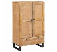 Drainlyn Meuble haut en bois massif de mangue, marron, 40 x 33 x 110 cm, avec tiroir et portes battantes, buffet de salon avec espace de rangement, console multimédia pour table TV et rack hi-fi