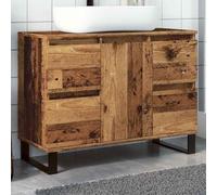 Drainlyn Meuble sous lavabo aspect bois vieilli 80 x 33 x 60 cm avec pieds en fer, peu encombrant, stable et résistant à l'humidité, pour salle de bain et lavabo avec meuble bas