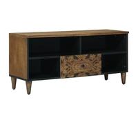 Drainlyn Meuble TV avec étagère marron en bois massif de mangue, 100 x 33,5 x 46 cm, avec tiroir et espace de rangement, meuble bas moderne pour salon, console multimédia pour téléviseurs et appareils