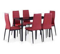 Drainlyn Salon à manger 7 pièces bordeaux avec table en verre trempé, chaises en cuir synthétique, 120 x 60 x 74 cm, 6 places, ensemble de salle à manger moderne pour cuisine, salon, balcon