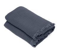 Drap de plage 95x180 cm mousseline de coton collection KEA avec franges bleu lauze
