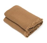 Drap de plage 95x180 cm mousseline de coton collection KEA avec franges marron cognac
