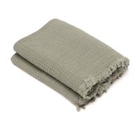 Drap de plage 95x180 cm mousseline de coton collection KEA avec franges vert kaki