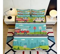 Drap Fitted Sheet Microfiber 3D Impression Motif Trafic Cartoon Grande Profondeur Antidérapant Protection Mattress Fitted Cover Chambre Adulte Jeune 200x200x25cm