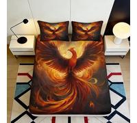Drap Fitted Sheet Phoenix 3D Imprimé Microfibre Poche Profonde Antidérapant Ensemble Chambre Phoenix Mattress Fitted Cover Lavable 90x200x25cm