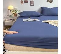 Drap House Grand Bonnet 25 cm 180x220 Fibre de Bambou et 2 Taie d'oreiller, Drap-Housse 2 Personnes Couleur Unie Bleu Marine Elastique Tout Autour