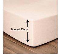 Lovely Home Drap housse 100 % coton 140 x 190 Bonnet 25 cm Beige clair