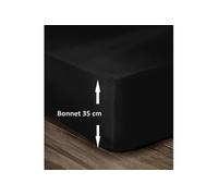 LOVELY HOME Drap Housse 100% Coton 140x190cm - Bonnet 35cm - Noir