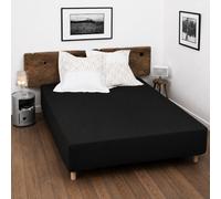 Drap Housse 100% Coton 160x200 cm - Noir - Bonnet 30 cm - Doux, Respirant, Lavable - Home linge passion