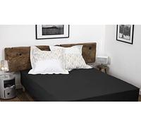 Drap Housse 100% Coton 180x200 cm - Noir - Bonnet 35 cm - Doux, Respirant, Lavable - Home linge passion