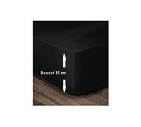 Lovely Home Drap-housse 100% coton 180x200 cm bonnet 35 cm Noir