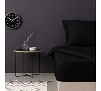 Drap-Housse 100% Coton satiné Noir 100% Coton 100 x 200 + 30 cm 210 Fils au Pouce carré, 125 g/m², Lavable en Machine à 30°C, Doux et résistant