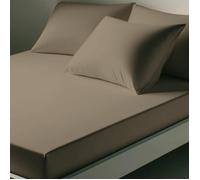 Drap Housse - 100% Coton - Taupe - 160 x 200 cm - Bonnet 25 cm - Doux et Confortable