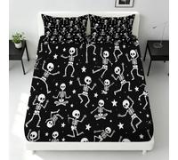 Drap Housse 120x190cm Crânes Dansants Art Horrifique | Poche Profonde 30 cm 3D Impression Draps-Housses 120 x 190 Drap de Lit Doux Microfibre Parure de Lit avec 2 Taies d'oreiller