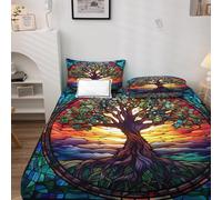 Drap Housse 140x190 Arbre de Vie - Protege Matelas Mythologie Nordique, Drap Housse Grand Bonnet 35 cm, Housse Matelas Doux et Confortable Microfibre avec 2 Taies d'Oreillers 50x75 cm H-&6-162