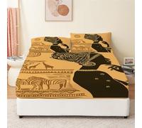 Drap Housse 140x190 cm, Motif Fille Africaine RéTro Housse de Matelas, Enfants Protection de Matelas 30cm, Drap de lit, Doux Drap Housse Lavable Microfibre avec Taies d'oreiller x2