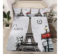 Drap Housse 140x190 cm Paris, 3D Tour Eiffel Drap-Housse 140x190 cm - pour lit de 140 x 190 à 30 cm - Hauteur du Matelas, Drap Housse 2 Personnes avec 1 Taie d'oreiller