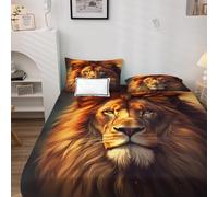 Drap Housse 140x190 Lion - Protege Matelas Animal, Drap Housse Grand Bonnet 35 cm, Housse Matelas Doux et Confortable Microfibre avec 2 Taies d'Oreillers 50x75 cm L&-a184