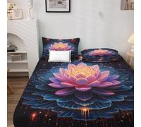 Drap Housse 140x190 Lotus - Protege Matelas Fleurs, Drap Housse Grand Bonnet 35 cm, Housse Matelas Doux et Confortable Microfibre avec 2 Taies d'Oreillers 50x75 cm H-&6-320