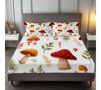 Drap Housse 160 x 200 cm Dessin Animé Champignon Drap Housse Doux Résistant | Plantes Forêts Drap Housse Anti-Plis Élastique Tout Autour - Antidérapants Résistant aux Rides Drap Housse en Microfibre