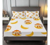 Drap Housse 160 x 200 cm Grand Bonnet 30 cm, Dessin Animé Singe | Animaux Bananes Microfibre Douce Drap Housse Linge de Lit 2 Personnes, Respirant Drap Housse pour Matelas Épais jusqu'à 30 cm